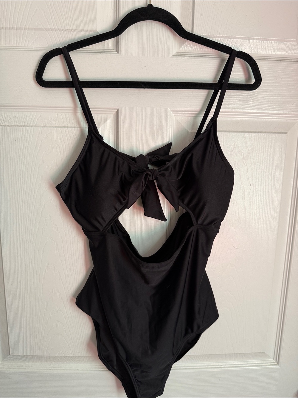 Black One-Piece Cutout Swimsuit with Front Tie